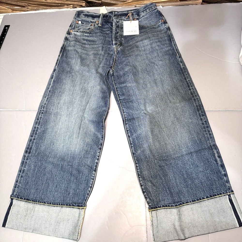 American Eagle AE77 Jeans Wide Crop Selvedge Denim Womens 26 (28x26) Button Fly